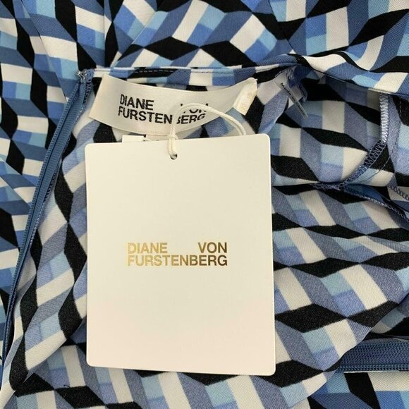 DVF Diane von Furstenberg Cleo Harlequin Ivory blue diamond shift dress new 4 - Picture 5 of 6